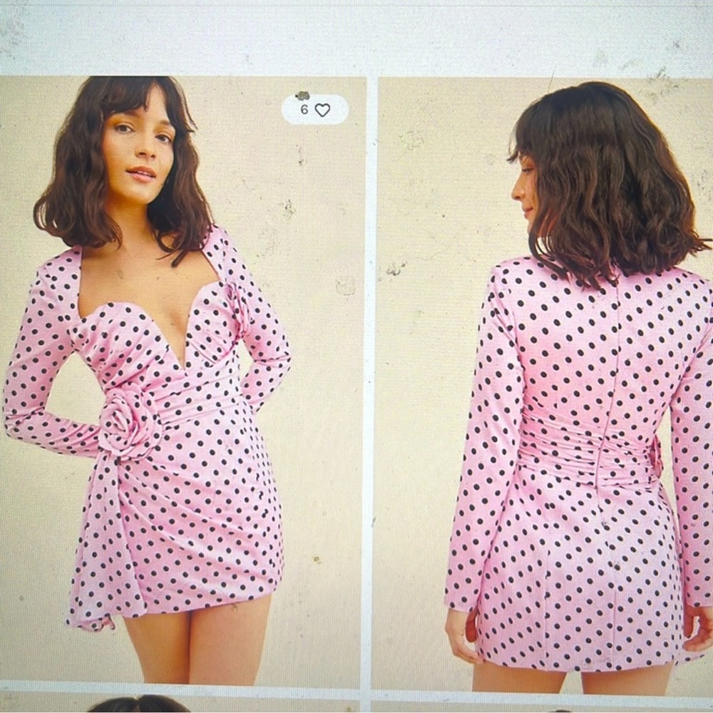 Atoir Pink and Black Polka Dot Mini Dress